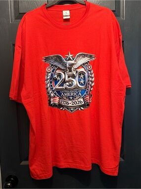 USA 250th Anniversary Shirt Men's 2X Red Eagle 1776-2026 Patriotic NWOT 26" Pit